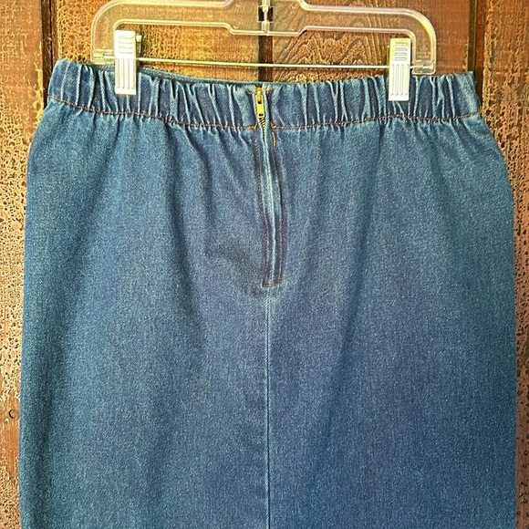 VTG 80s Denim & Leopard Print Maxi Skirt Double Slits Rockabilly Punk Sz Small - Picture 6 of 8